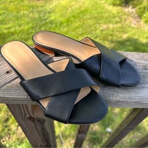 Talbots Black Leather Slide Sandals